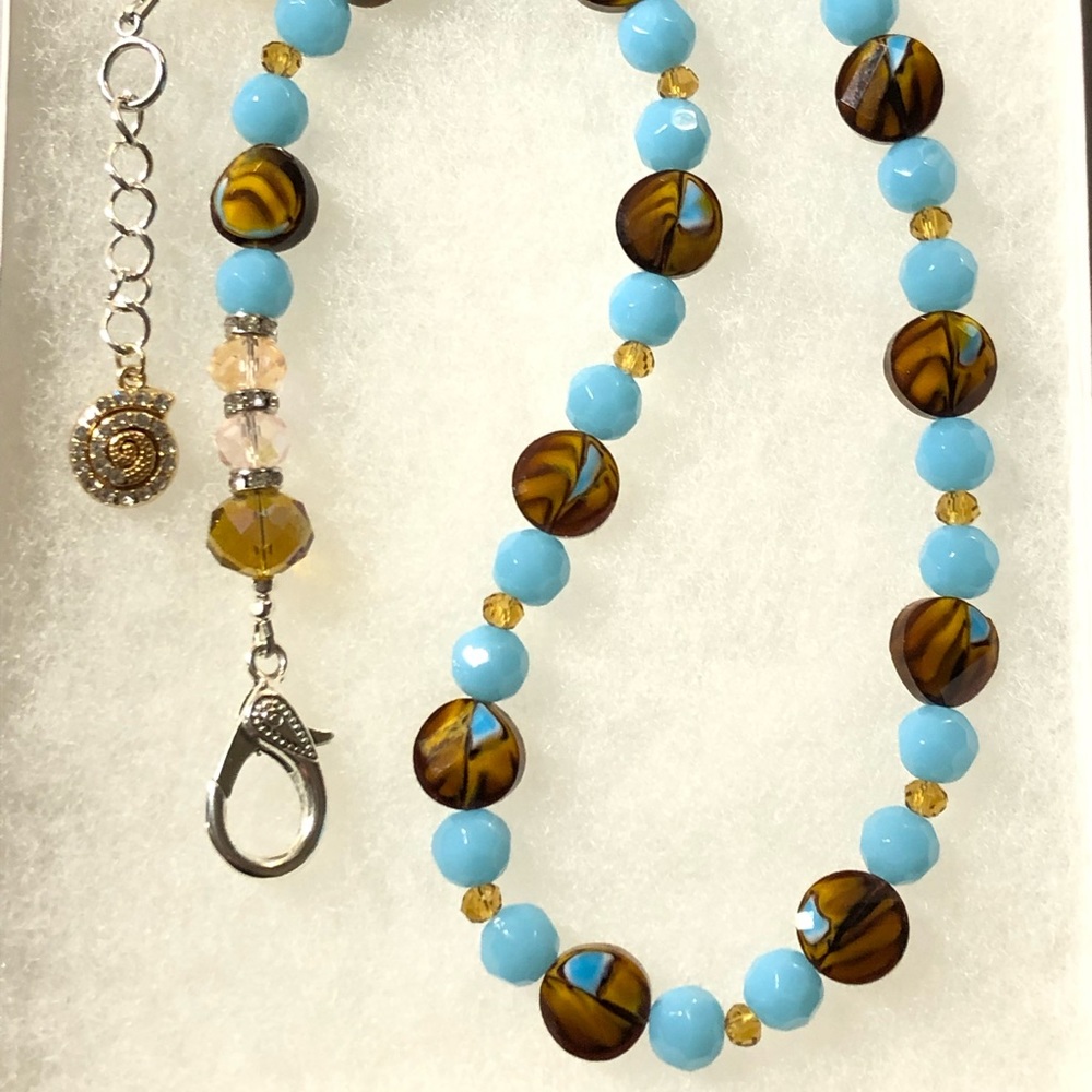 MALTA’S TEARS Necklace Beach Jewelry, Religious, Tear Stained Brown & Blue Glass